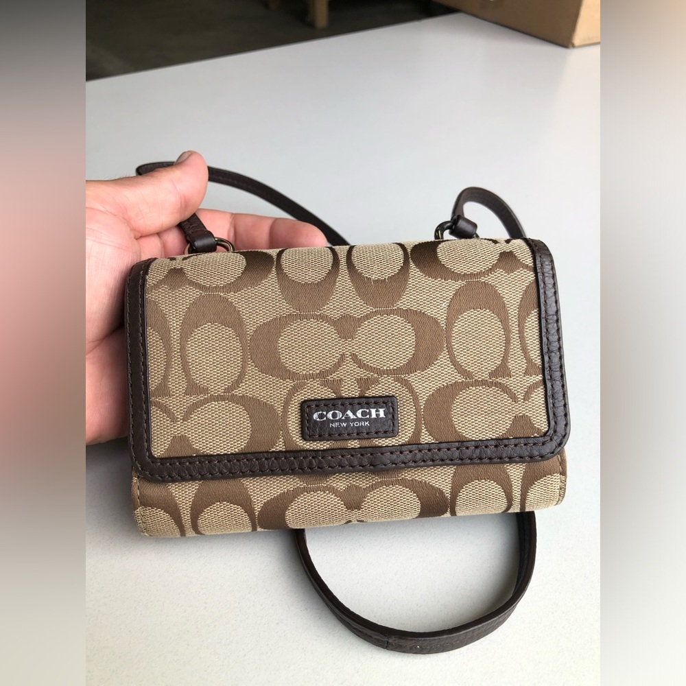 Coach Avery Signature Mini Signature canvas in khaki/brown Crossbody - Picture 2 of 15